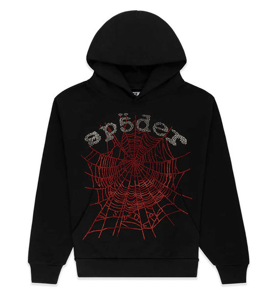 Sp5der Rhinestone OG Web v2 Hoodie Black