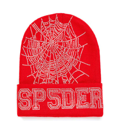 Sp5der Web Rhinestone Beanie Red